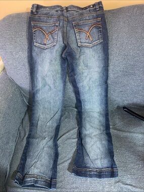 Y2K Apollo Jeans Men's Blue Bootcut Jeans with Orange Contrast Pocket Stitching